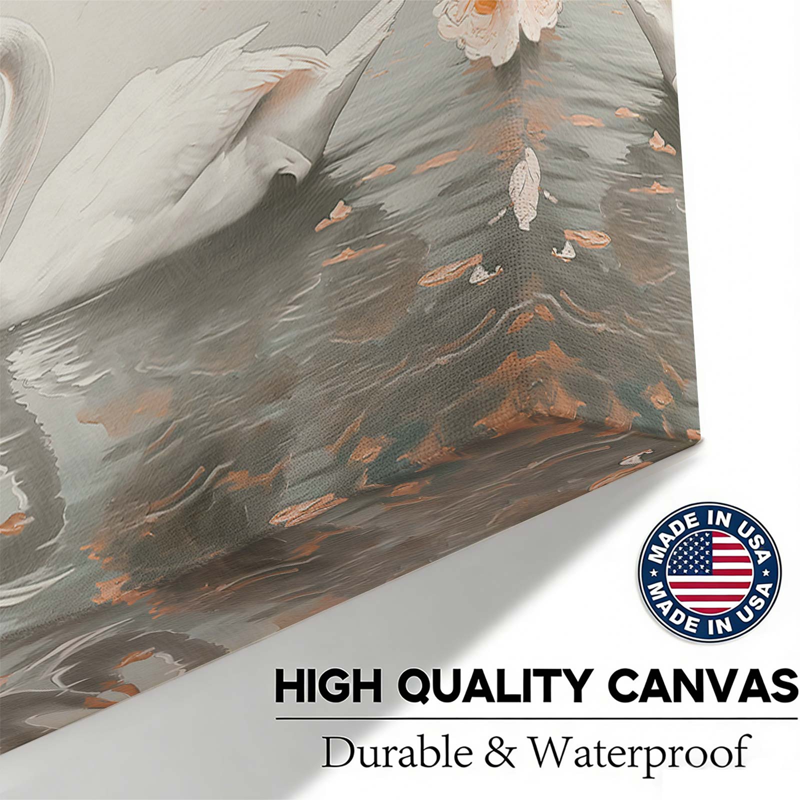 Romantic Swans Heart Oil Painting Canvas Wall Art, Elegant Swan Couple Print, Pink Rose Floral Decor, Aesthetic Bedroom/Living Room Art, Perfect Wedding/Anniversary Gift