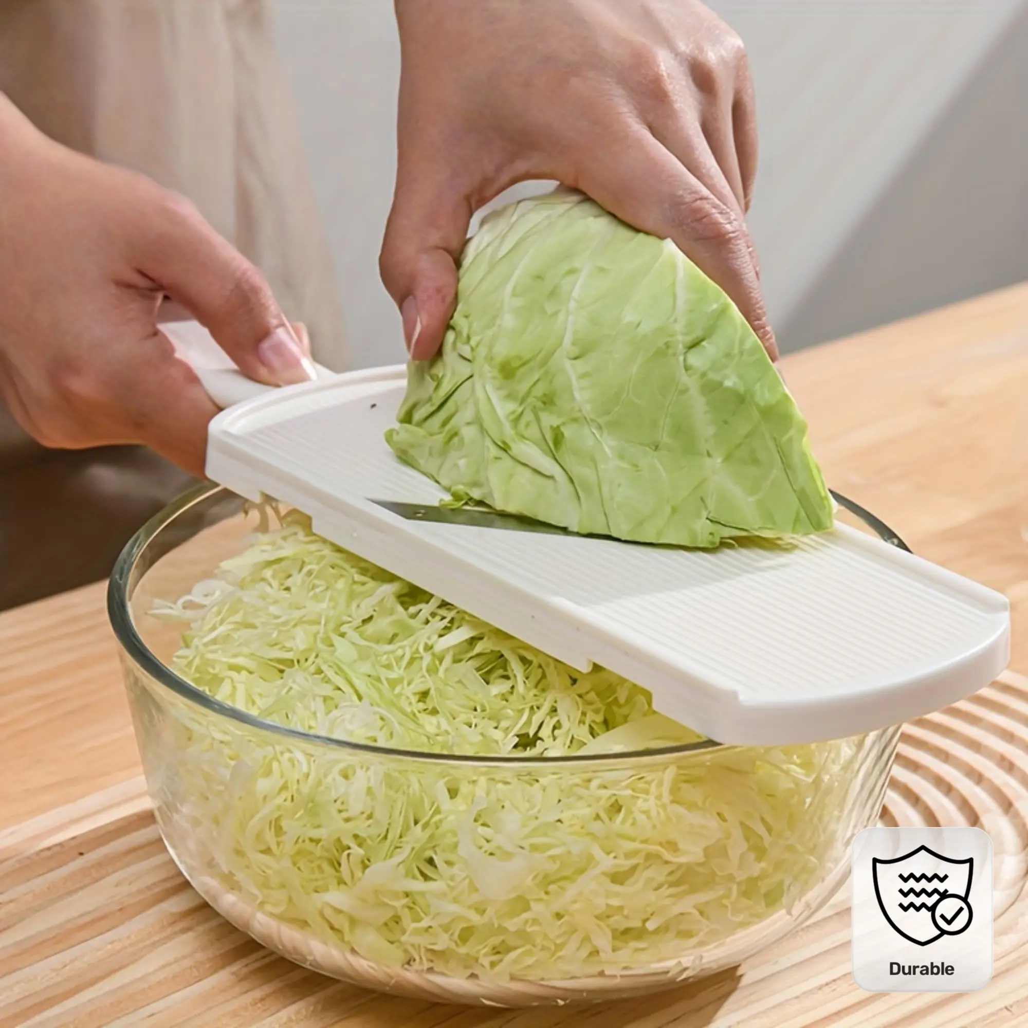 Cabbage Slicer and Vegetable Shredder with Container, Ergonomic Handle and Stainless Steel Blades for Salads, Carrots and Cucumbers