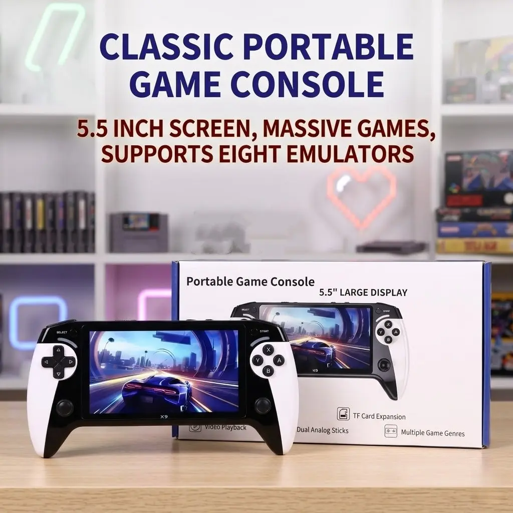 X9 Handheld Game Console, Portable Console, 5.5-Inch Screen, Dual Joystick, 8 Emulators Built-in, Retro Gaming Device, Ideal Gift for Gamers and Holidays