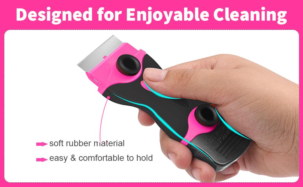 Pink Razor Blade Scraper Tool, Cleaning Razor Scraper for Glass, Glass Top Stove Scraper for Oven Door, Razor Scraper Gift for Women, 2-in-1 Scraper Tool Set with 20Pcs Razor Blades for Removing Window Labels (2 Pack)