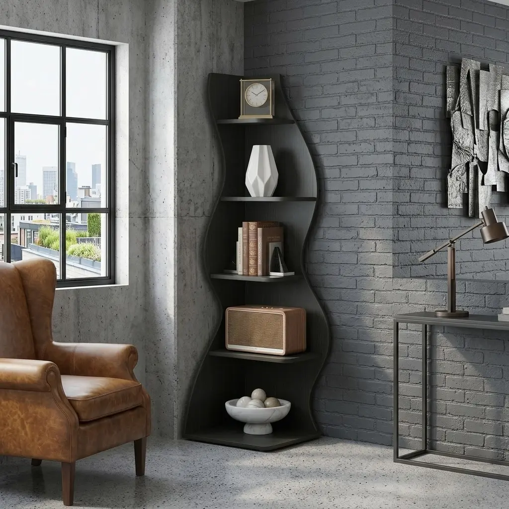 Black Upgraded 70-Inch 5-Tier Irregular Composite Wood Corner Bookshelf - Industrial, Waterproof, Decorative Household Freestanding Rack with Back Panel, Photo/Storage Display, Easy Assembly for Living Room, Office