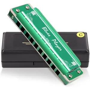 Upgrade Diatonic Blues Harmonica Key of C, 10 Hole Diatonic Mouth Organ Harmonica,  PR020 Harmonicas For Adults, Professionals and Students(Green)