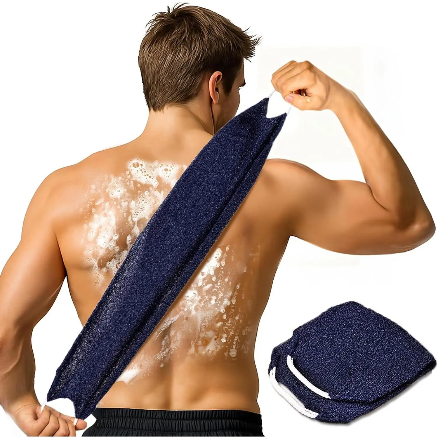 Nylon Fibers Elastic Handle Exfoliating Washcloth - Bath & Body Care Accessory for Gentle Deep Exfoliation, Back Care, Unscented Japanese Back Scrubber for Radiant Glow