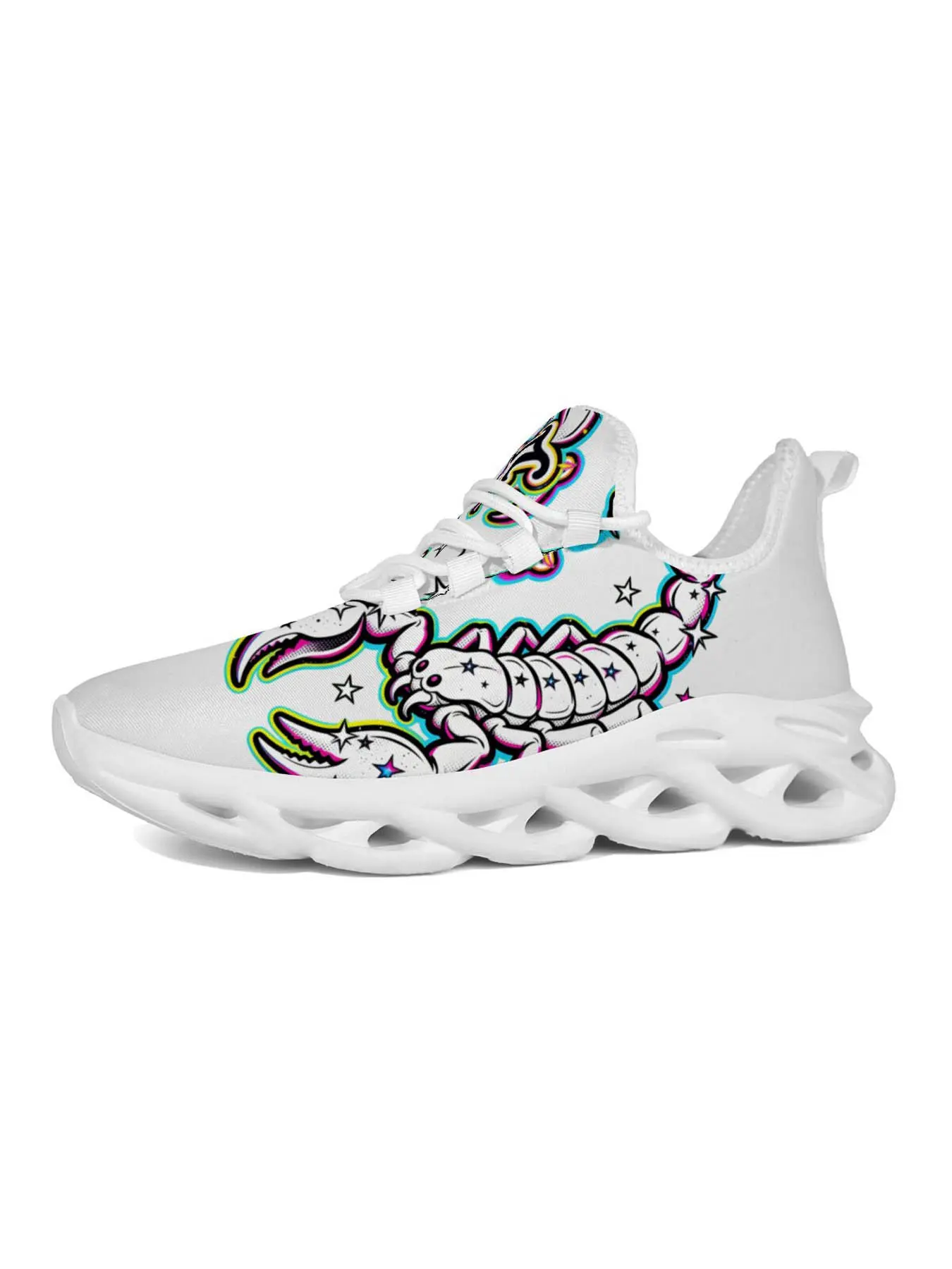 Cyberpunk Scorpion Print Sneakers, Neon Streetwear Shoes, Fluorescent Design, Hollow Out Sole, Colorblock, Trendy Urban Fashion