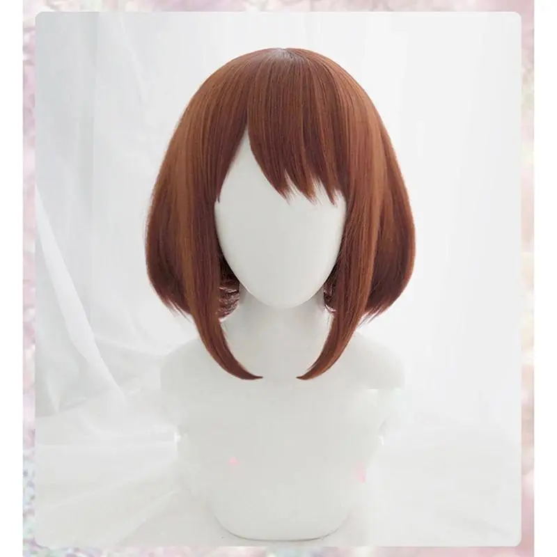 Anime My Hero Academia Ochako Uraraka Wigs Short Brown Bob Heat Resistant Cosplay Costume Synthetic Wig