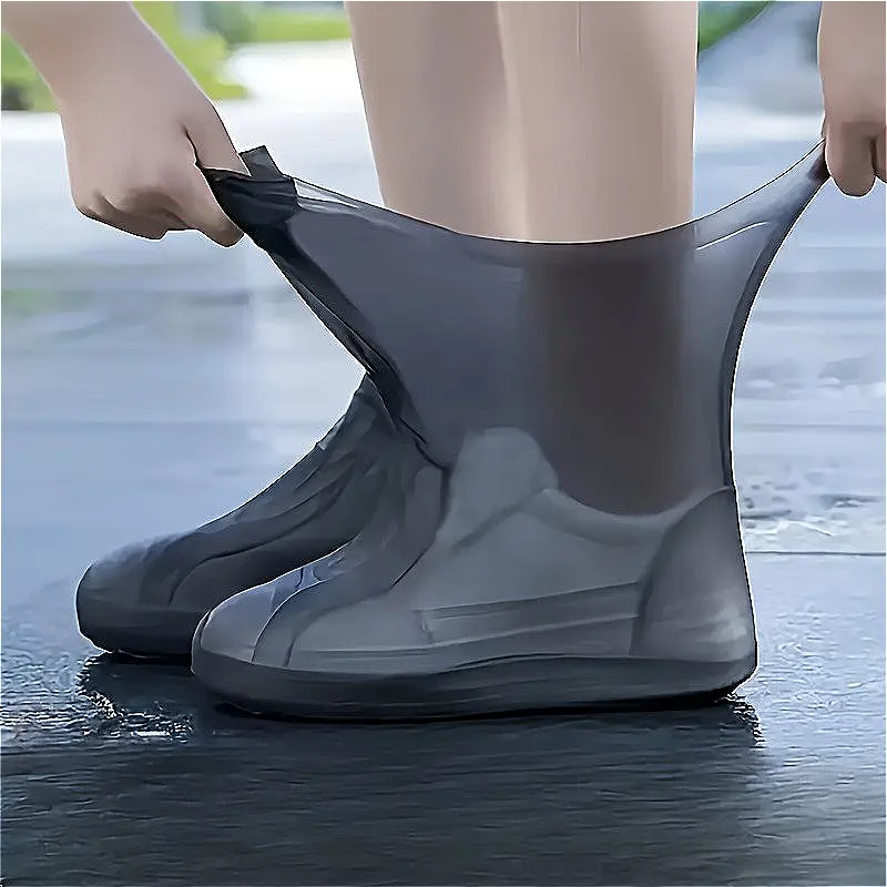1 Pair Reusable Latex Waterproof Shoe Covers – Elastic Non-Slip Rain Overshoes for Men and Women, Outdoor Wet-Weather Use, Black or White
