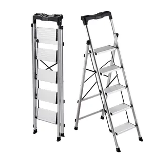 VEVOR 5-Step Aluminum Folding Ladder, 330 lbs Capacity, Wide Anti-Slip Steps, Comfort Handgrip, 11.2 lbs Portable, 18.9x32.9x58.6 in Unfolded/56.7x18.9x3.5 in Folded, Multi-Use for Office, Warehouse, Household Use