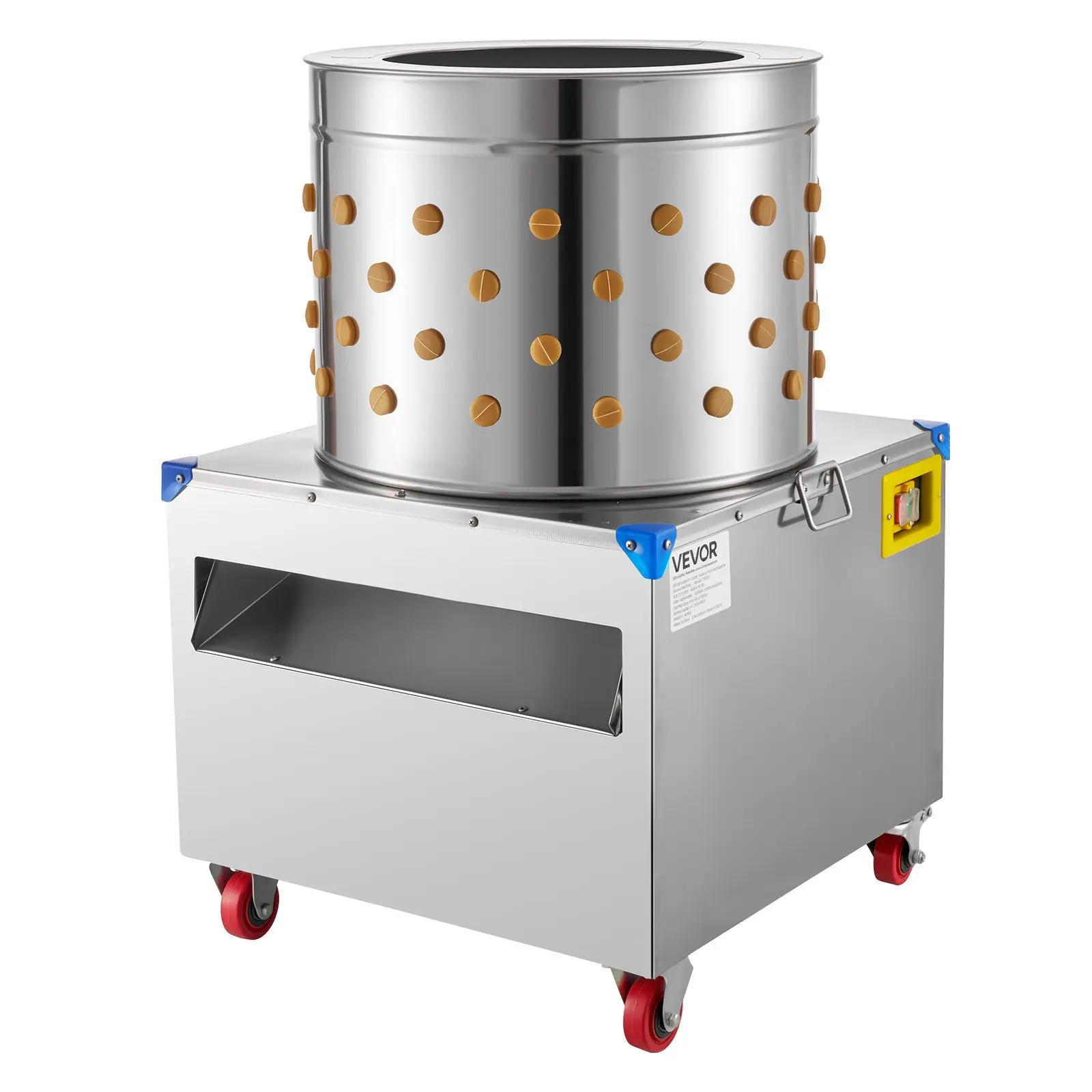 【Summerfinds】VEVOR Chicken Plucker Machine, 19.7 in Drum, 2HP & 275RPM Electric Chicken Plucking Machine with 106 Soft Fingers & Transport Wheels, Stainless Steel Feather Remover for Processing 2-4 Chicks Once, Farm, 1500 W, 2 Fixed And 2 Swivel Wheels