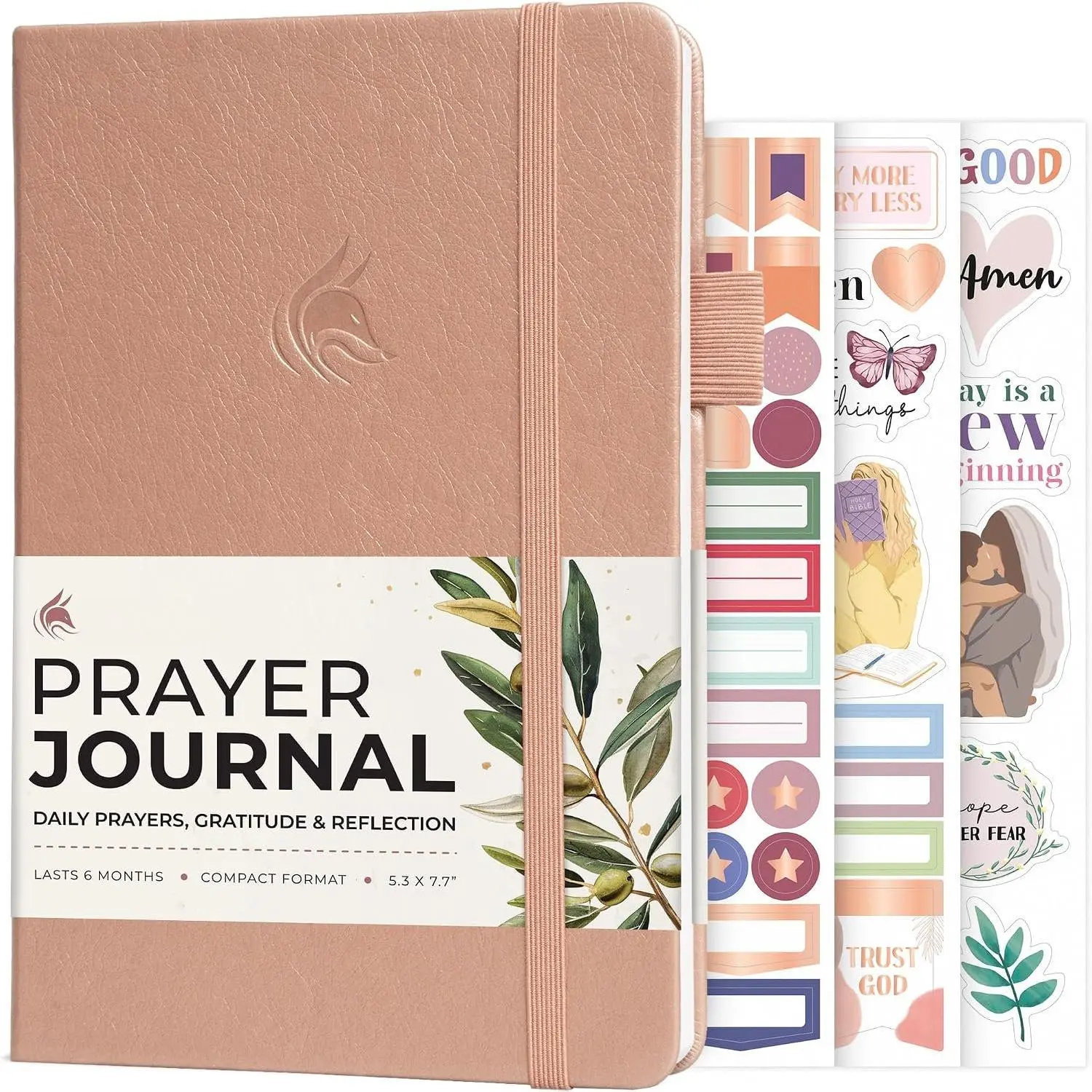 Prayer Journal - Daily Devotional & Gratitude Notebook with Stickers, 6-Month Plan, Eco Leather Cover, Religious Planner, Faith-Based Gift (Rose)