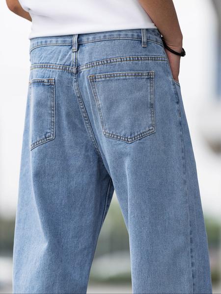 Men's Solid Color Wide Leg Jeans, Loose Casual Comfy Denim Trousers for Daily Wear, Fashion Men's Bottoms for All Seasons