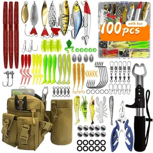 Takami Fishing Gear Set with 70/100pcs, Includes Storage Box, Waist or Backpack, Soft & Hard Lures, Hooks, Sinkers, Spinning Lures, Imitation Baits