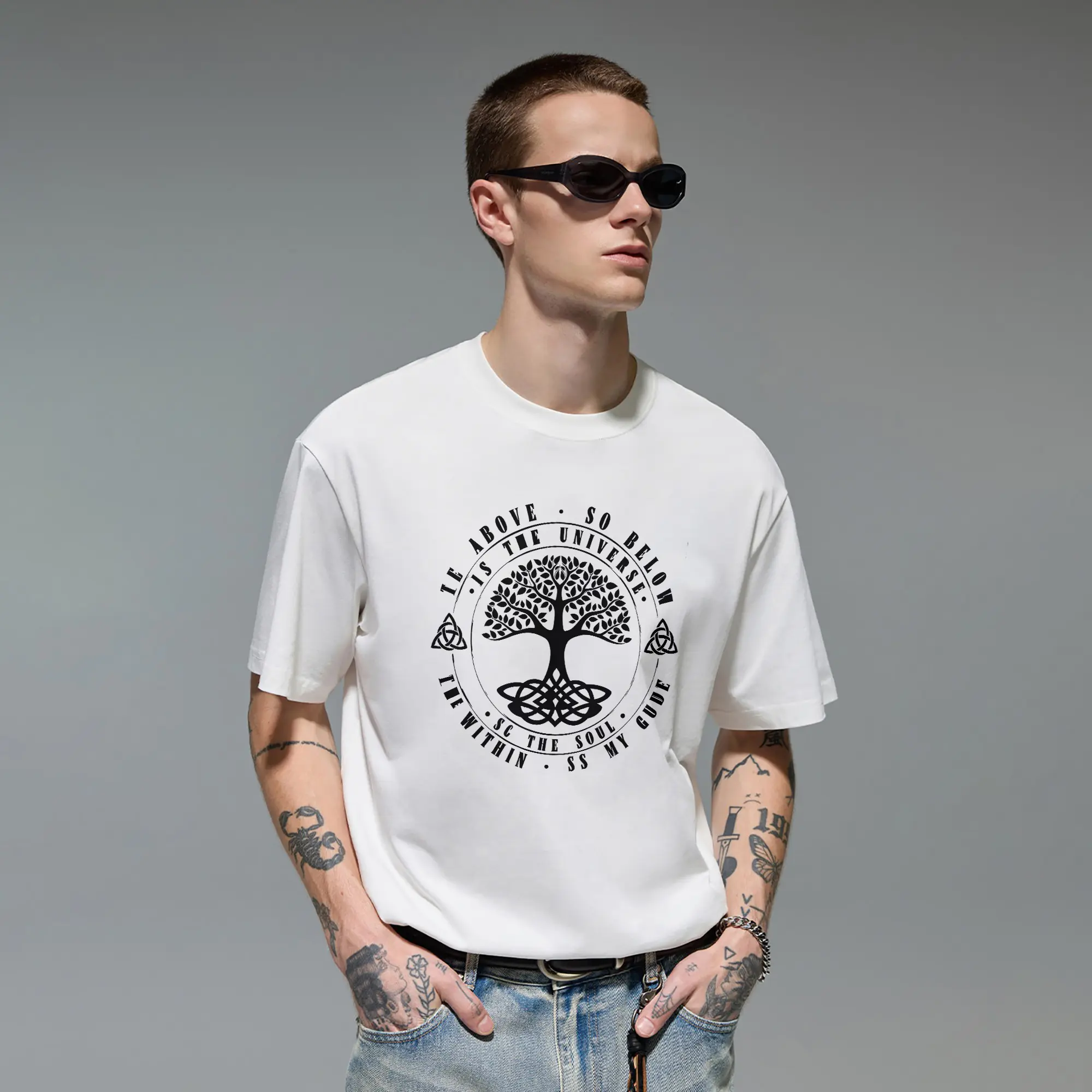 As Above So Below Tree Of Life Celtic Wicca Art Original Oversized Cotton Graphic Tee T-Shirt for Men Novelty Gift Cutting Ideas Teen Boys Girls Edgy Alternative Occult Spiritual Vibe Casual Everyday Wear Urban Streetwear Trendy Apparel Outfit Top