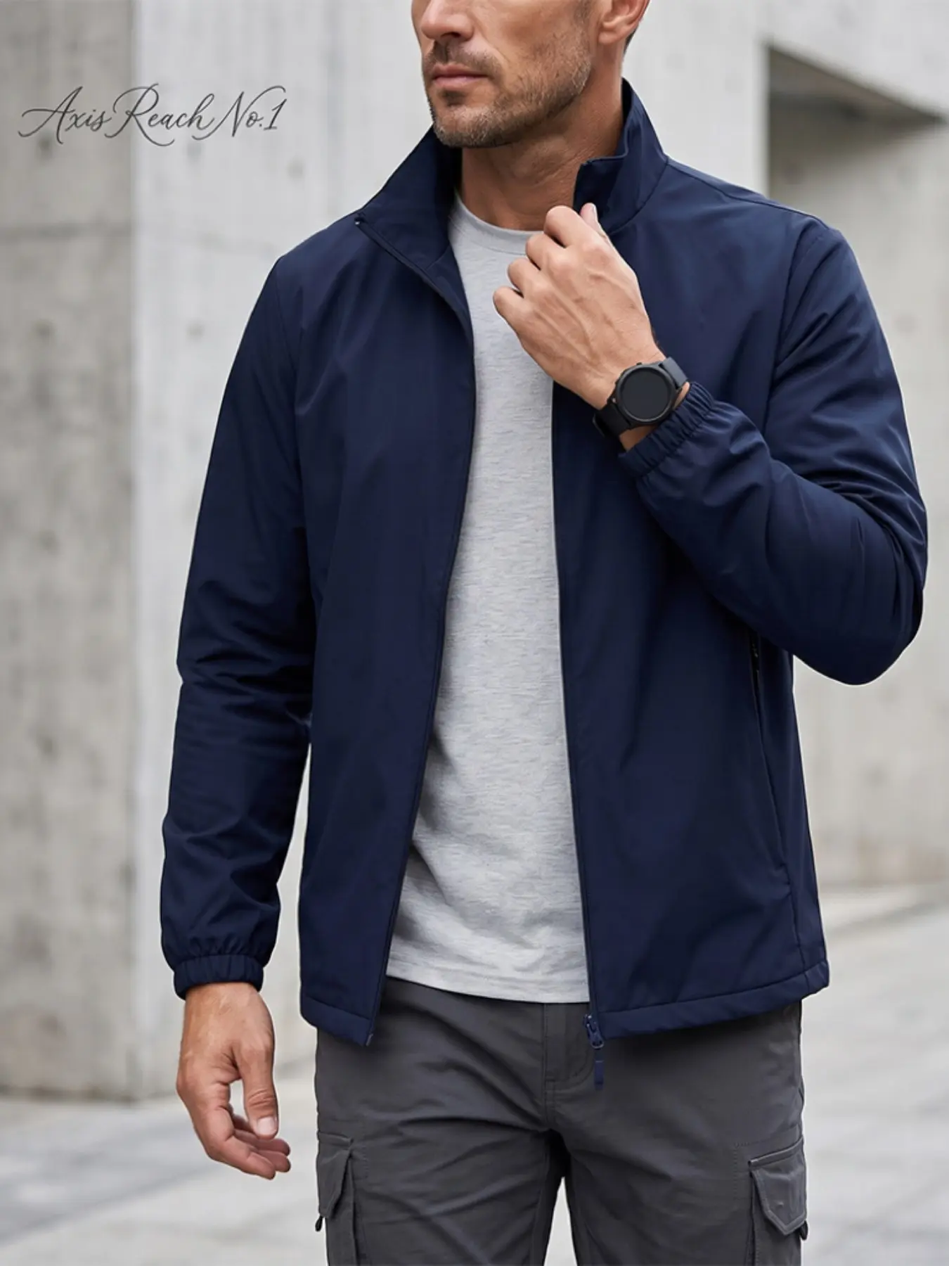 A1 Men's Casual Full-Zip turndown collarJacket -  Collar Windbreaker, Breathable Athletic Outerwear for Golf, Hiking, Running & Daily Streetwear - Fall/Spring Transition Coat