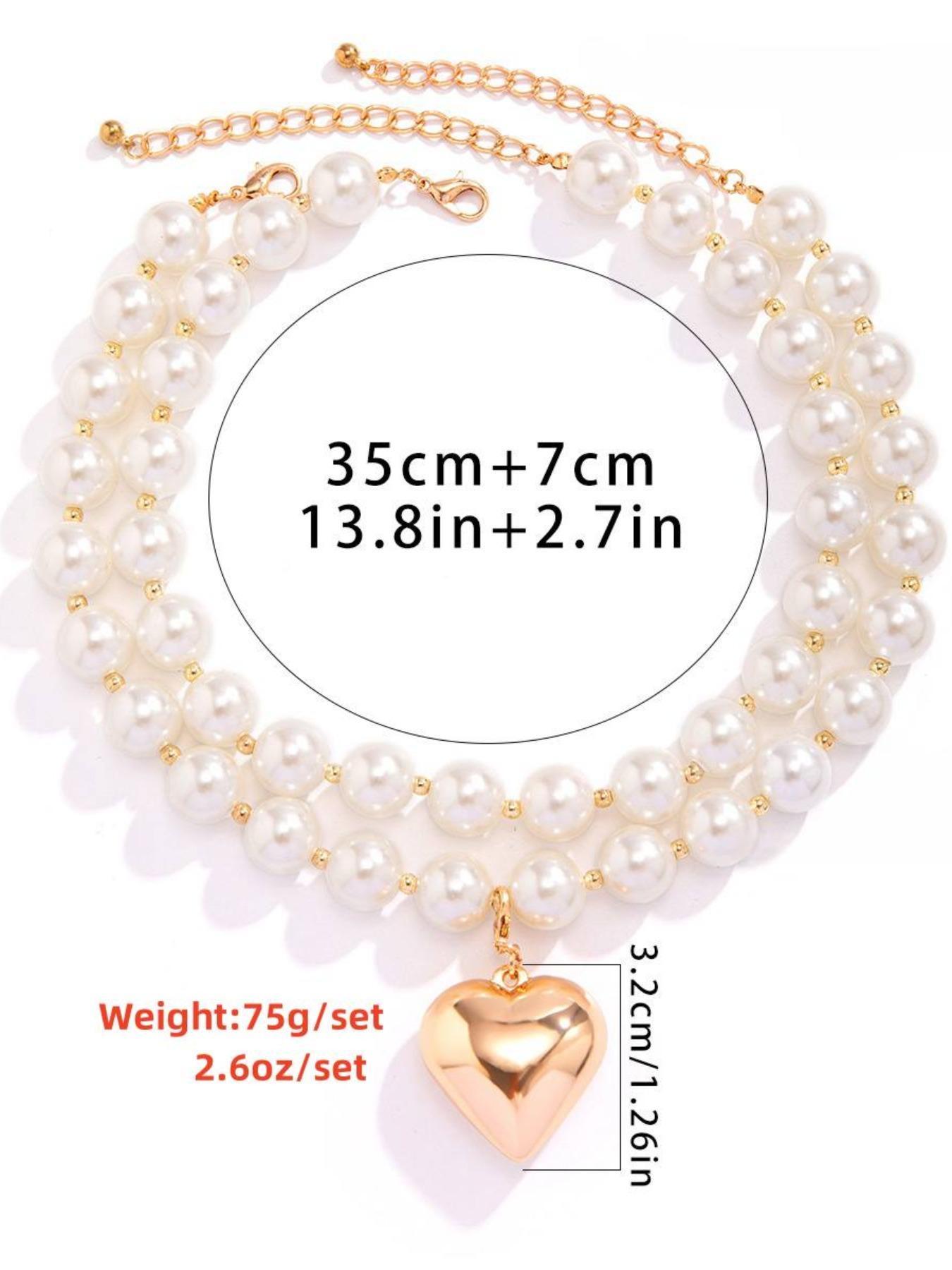 Boho Faux Pearl Decorated Beaded Necklace, Elegant Heart Pendant Necklace for Women and Girls, 2024 New Trendy Versatile Accessories for Dates, Parties, Faux Pearl Jewelry