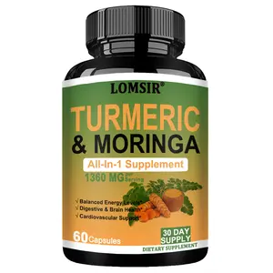 Moringa + Turmeric Curcumin Supplement for Gut Health, Energy and Immune Support - Total Wellness Formula - Tumeric Curcumin with Black Pepper & Moringa Pure Capsules - 60 Capsules