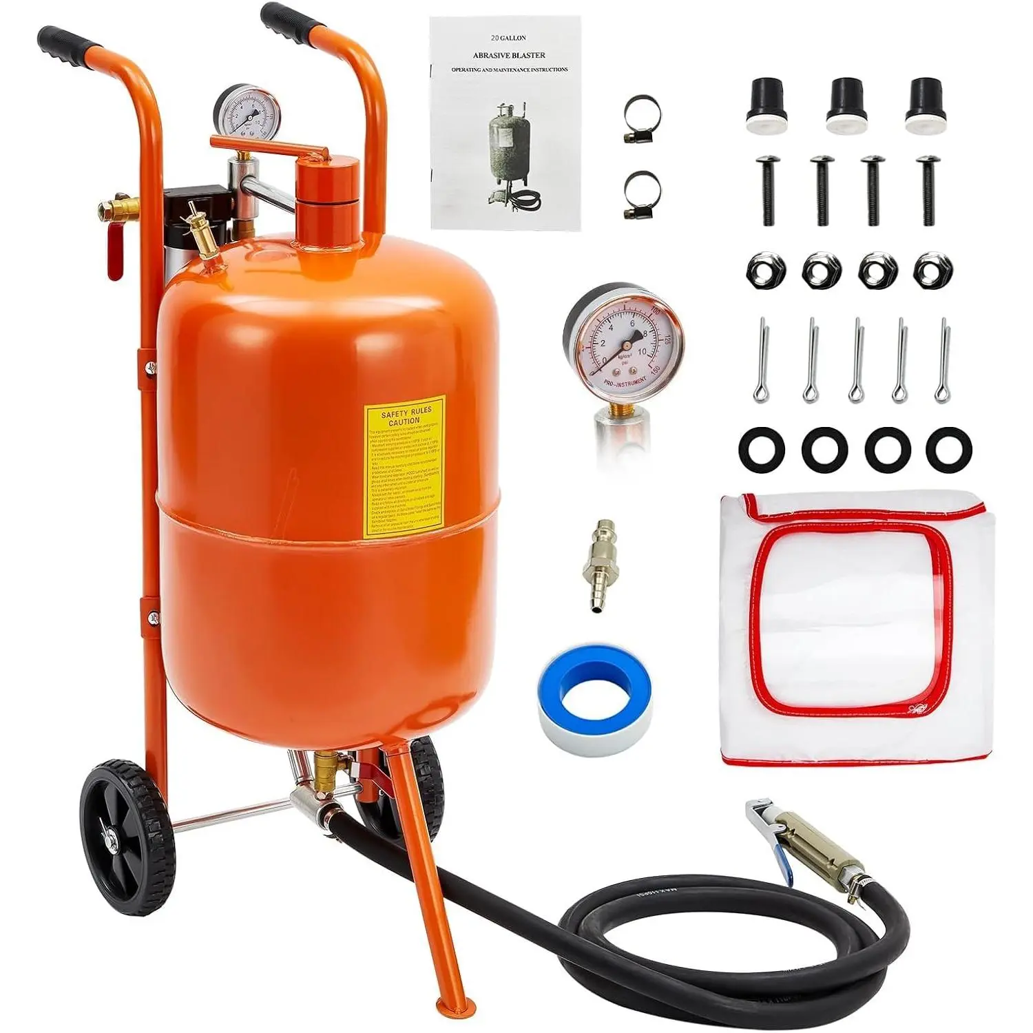 20 Gallon Sand Blasting Machine with 4 Ceramic Nozzles & Oil-Water Separator, 60-110 Psi Pressure Air Sand Blasting Kit, Portable Orange Abrasive Blaster for Stain Removal Paint