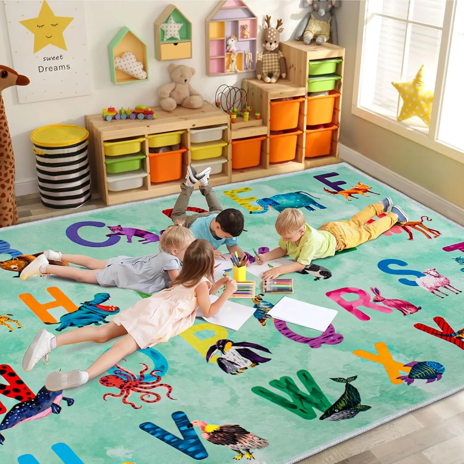 Classroom Rug Elementary Colorful Alphabet  Rugs for Playroom Machine Washable  Rugs for ChildrenToddlers Bedroom