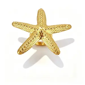 18K Starfish Adjustable Rings - Minimal Ocean-Style Stainless Steel Costume Jewelry for Summer Parties