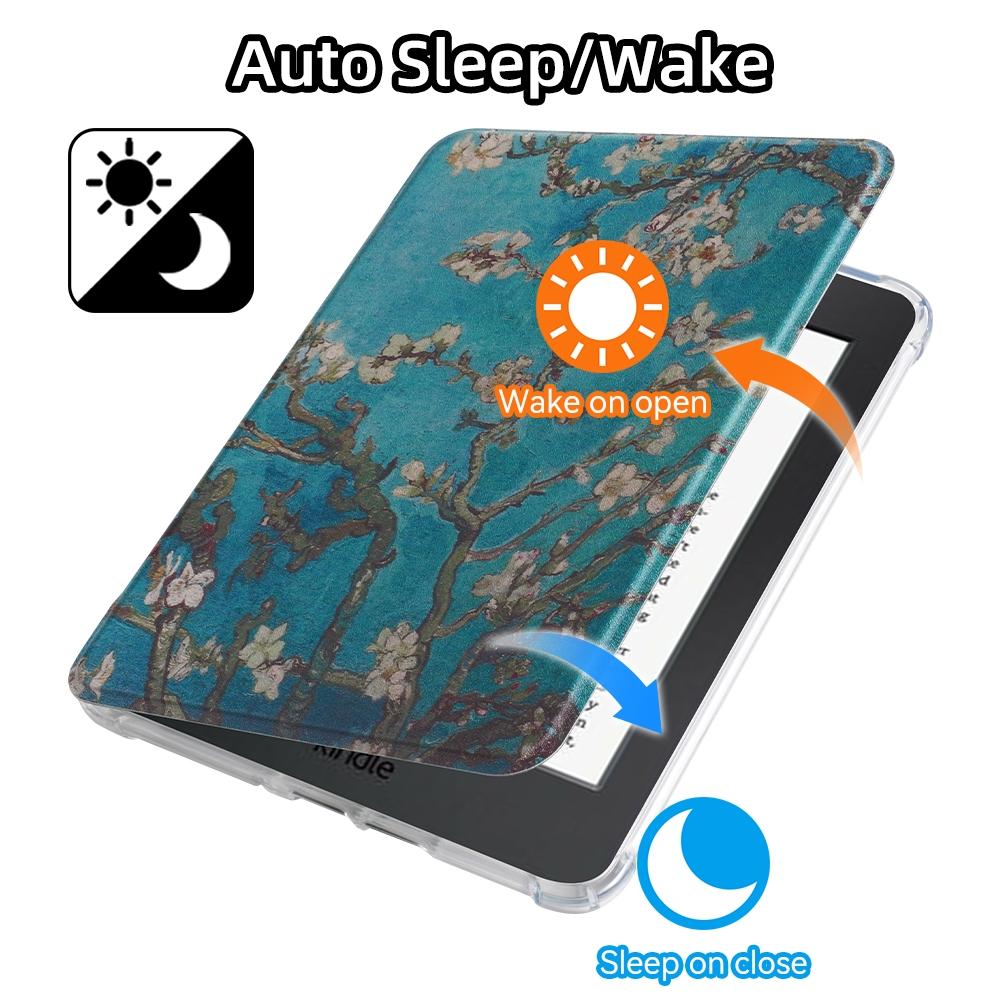 Portable Floral Pattern E-reader Case with Auto Sleep Wake Function, 1 Count E-reader Protective Cover, E-reader Accessories Compatible with Kindle