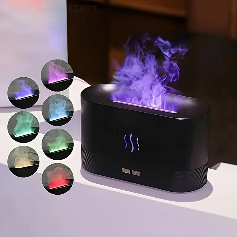 Portable Flame-Effect Air Aroma Diffuser, 7-Color Flame Noiseless Essential Oil Diffuser with Auto-Off Protection, Aromatherapy Diffusers for Home, USB-Powered Desktop Humidifier, Fragrance Machine