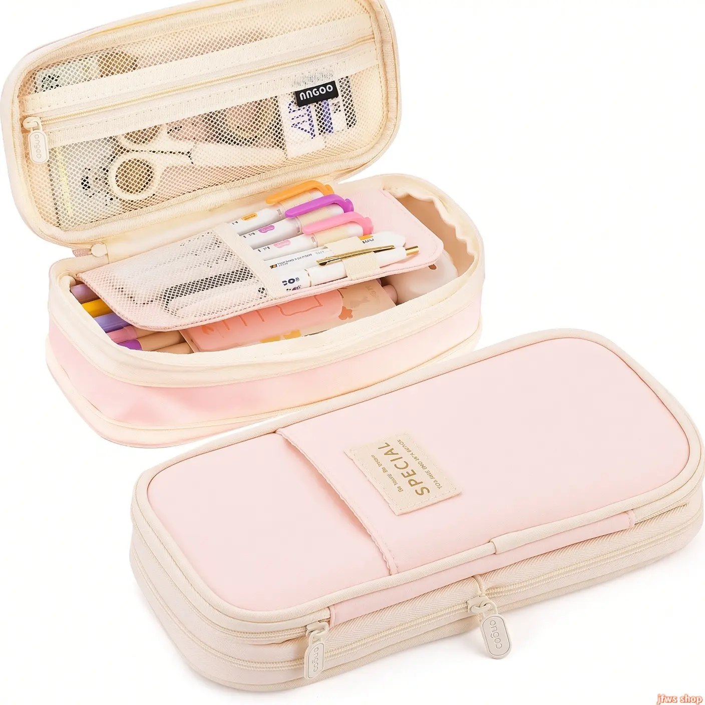 Expandable Pencil Pouch with Compartments - Large Capacity Waterproof Aesthetic Pencil Case with Mesh Pockets, Portable Kawaii Pink Organizer for School & Office (tiktokshopbacktoschool)
