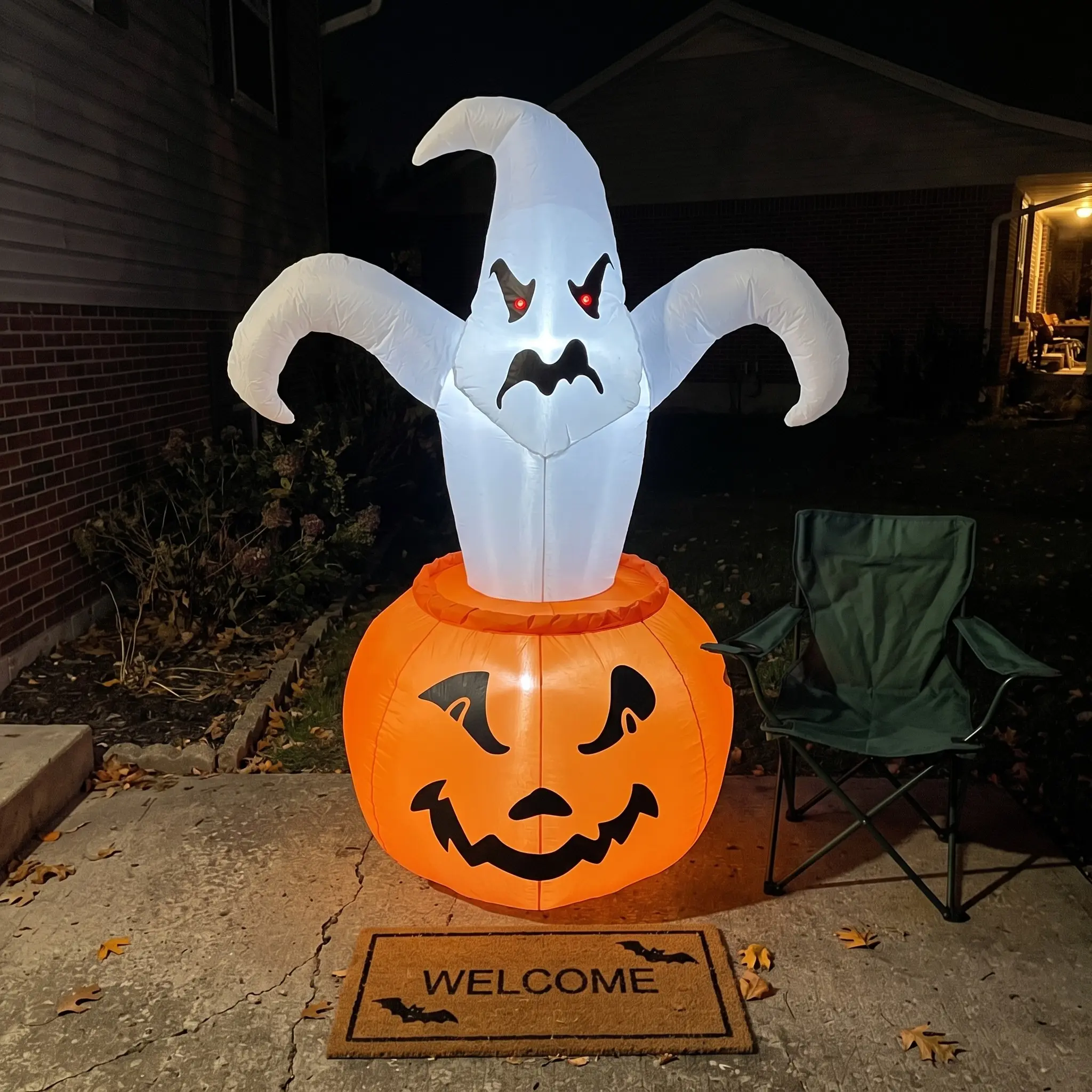 6ft Glowing Ghost & Pumpkin Inflatable, Eye-Catching LED Outdoor Halloween Decor, Portable Haunted Curb Appeal
