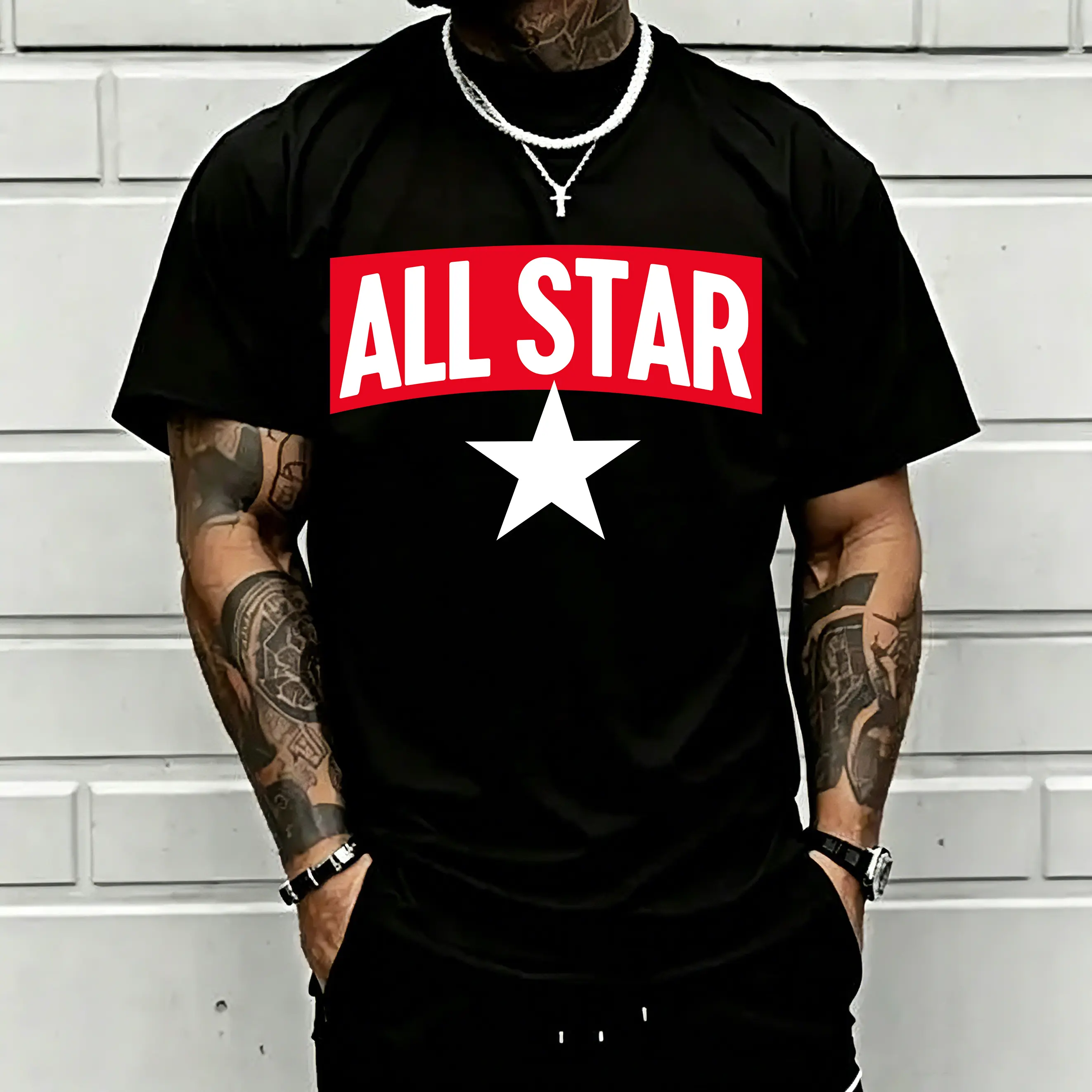 Vintage Star Graphic T-Shirt for Men, 100% Cotton Casual Tee, Classic Retro Star Print Shirt, Relaxed Fit Streetwear Top, Father's Day Gift for Dad, Soft Breathable Summer Tee, Everyday Casual Fashion Shirt for Men