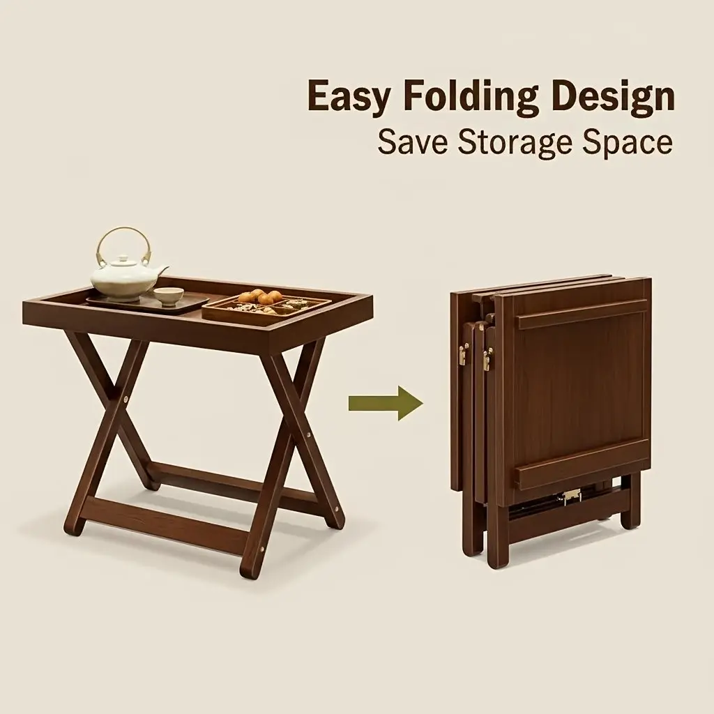 Foldable Modern X-Shaped Table with Snack Tray & Raised Edges - Space-Saving Suitable for, Bedroom, Bay Window - Freestanding Coffee Table/Nightstand with Tray Table, No Assembly Required, Compact Design for Small Spaces