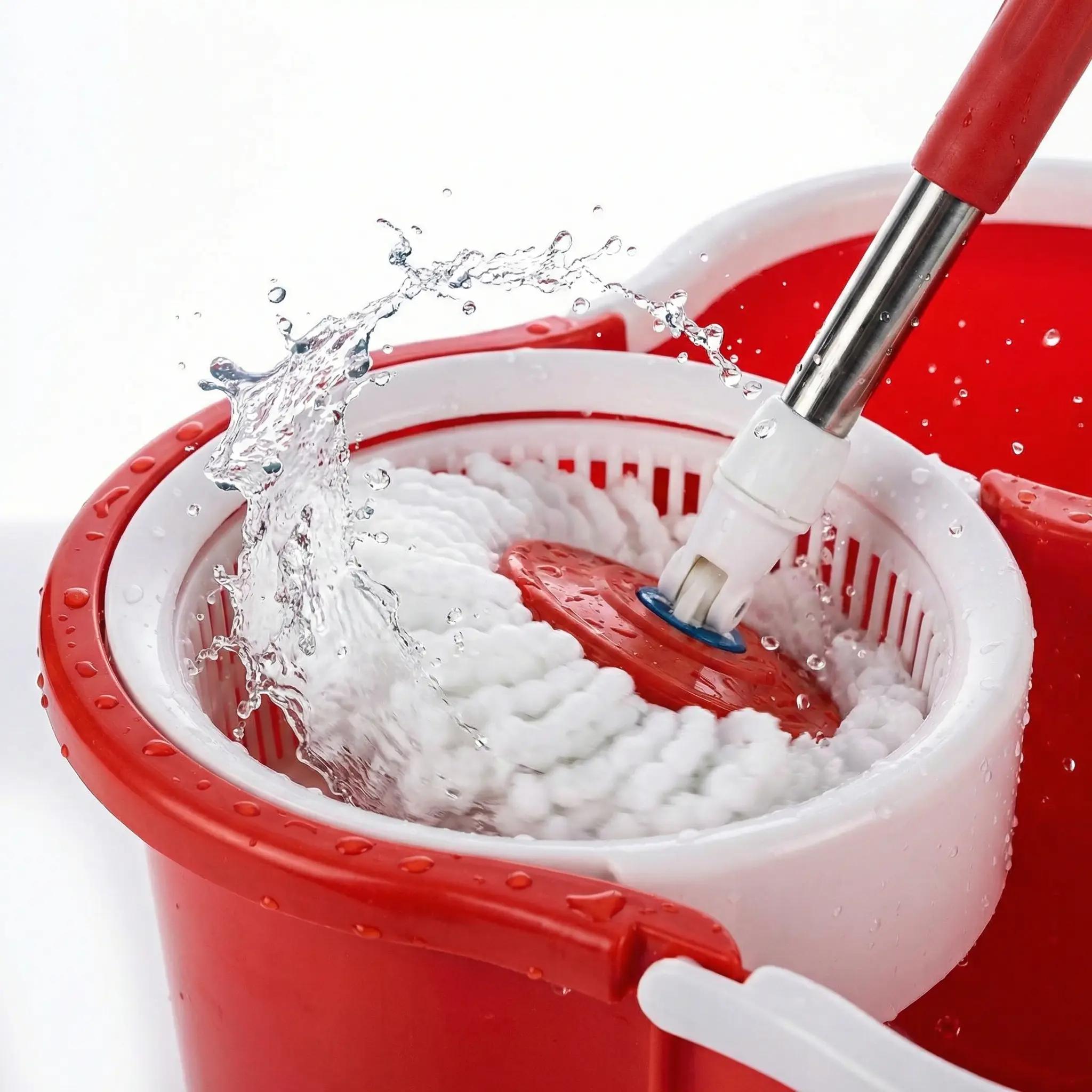 Spin Mop and Bucket Set, 360° Spinning Mop and Bucket System, for Mop Floor Cleaning, with 2 Microfiber Mop Replacement Heads and Adjustable Handle Spring Cleaning EssentialFast Wring Easy Clean Spring Cleaning Essential Apartment Floors Bathroom Tile