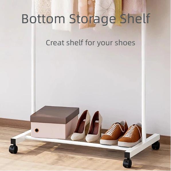 Metal Clothing Garment Rack,31.5 to 55.12 Inches Extensible Rod,  Rolling wheel Portable Drying HangingGarment Rack Suitable for Living Room, Bedroom,Balcony, Laundry