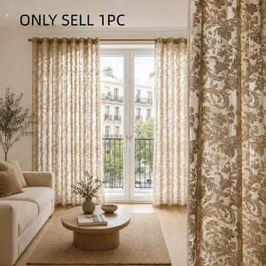 1pc Navy Coffee Color Finished Drapes, Tailored Embroidered Window Sheer Curtains, Ideal for Bedroom Living Room Dining Area, Easy Installation