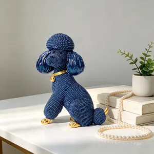 1pc Blue Bling Poodle Sculpture - Sparkly French Poodle Ornament for Living Room