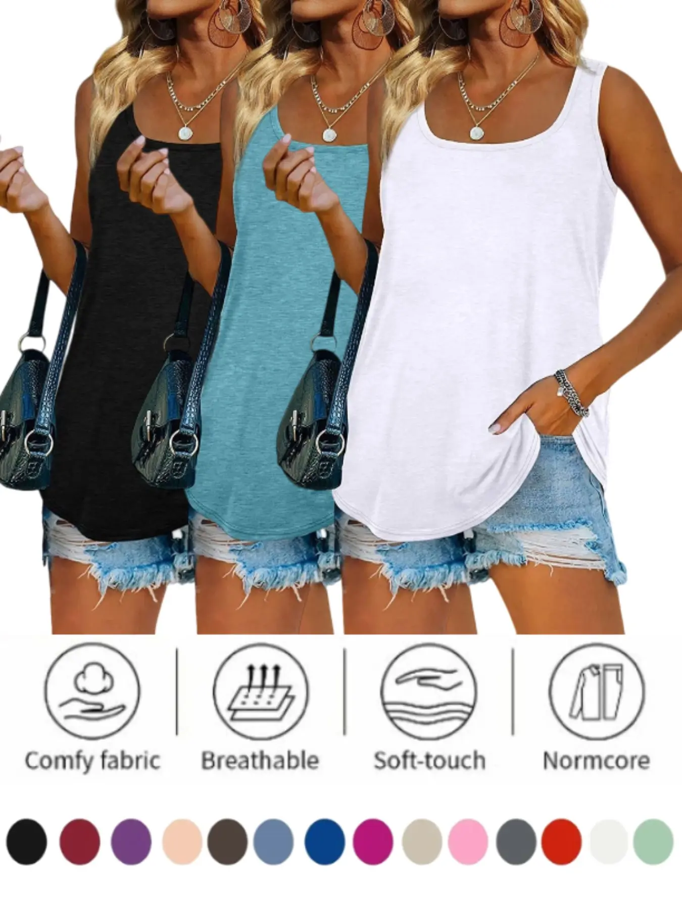 New Arrival Summer Sleeveless Square Neck Solid Color Tank Top, Trendy Women's Fashion, Perfect for Daily Wear, Cross-Border Export