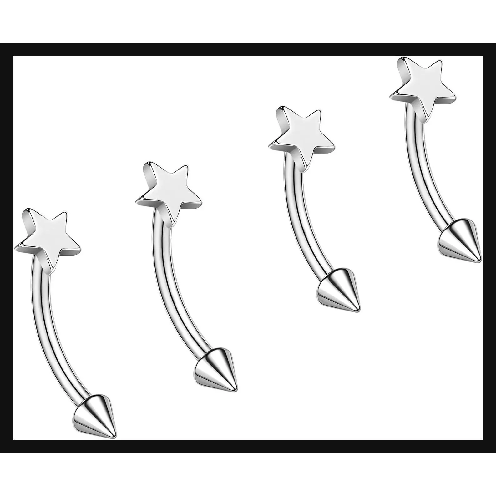 2 Pairs Stainless Steel Eyebrow Rings, 16G Curved Belly Rings Navel Barbell Helix Daith Tragus Earrings, 8/10mm Spike Vertical Labret Lip Piercing Jewelry
