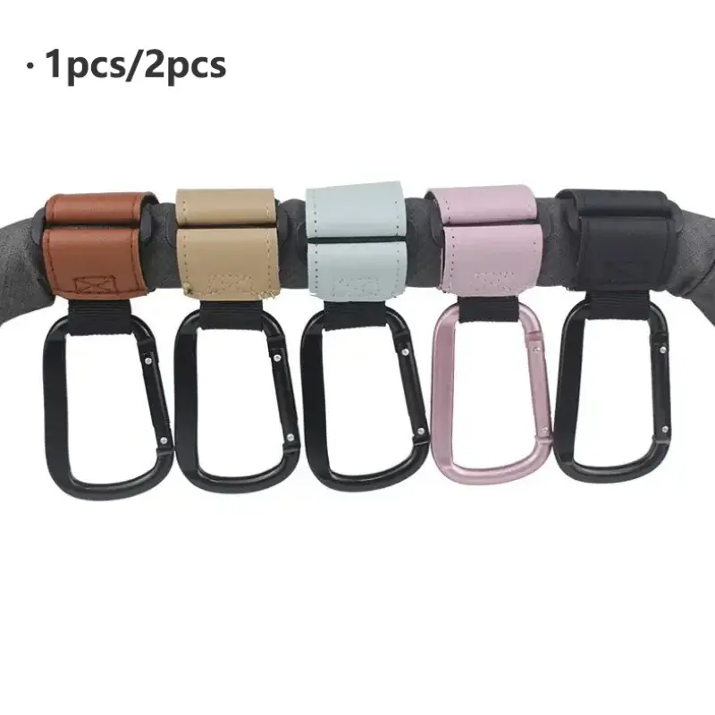 Baby Stroller Hooks Clips, PU Leather Rotatable Cart Organizer, Pram Hook, 360 Degree Rotation, Stroller Accessories, 1/2pcs