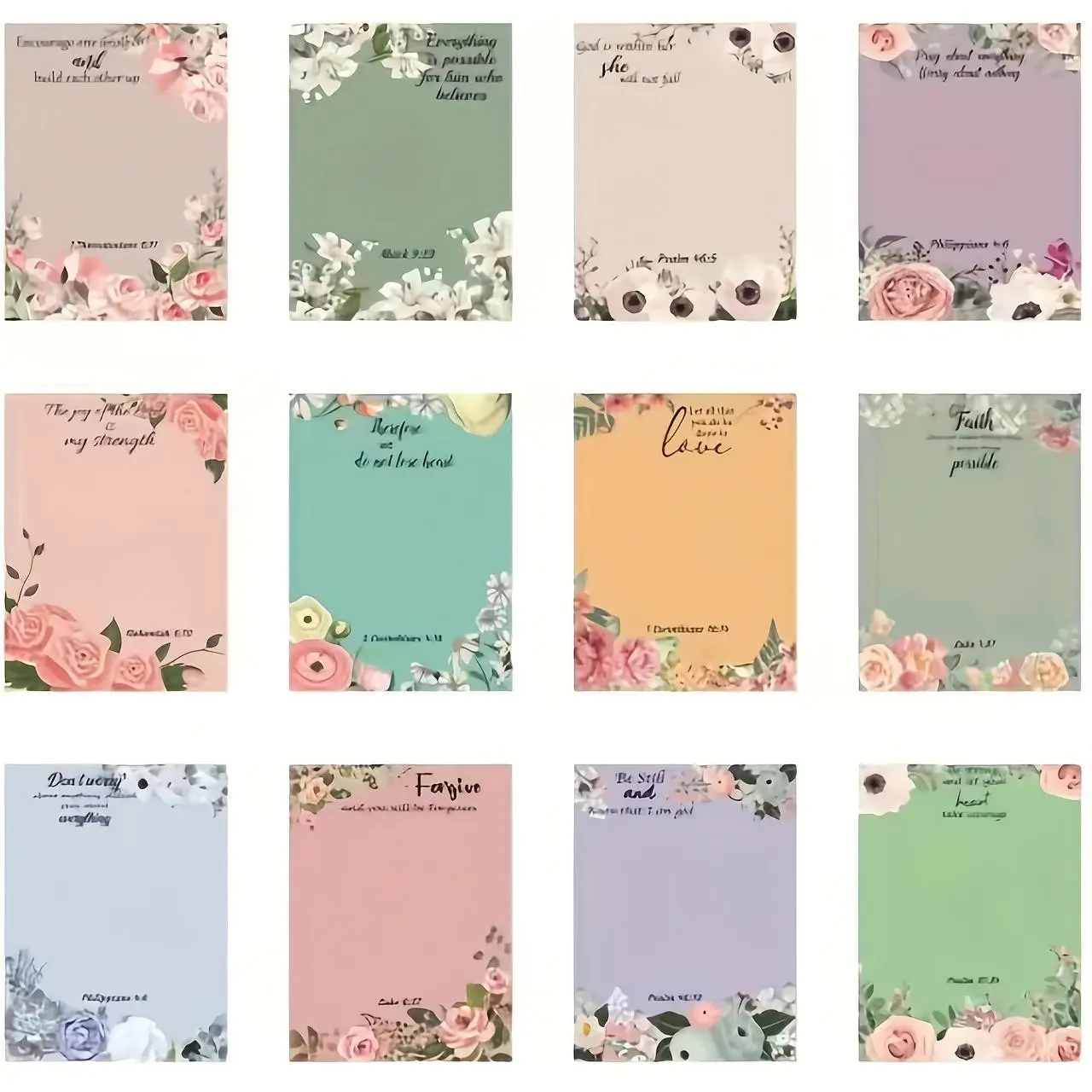 6/12pcs Inspirational Bible Verse Sticky Notes Set, Floral Self-Adhesive Memo Pads, Christian Faith Gifts, Religious Quotes Notepads