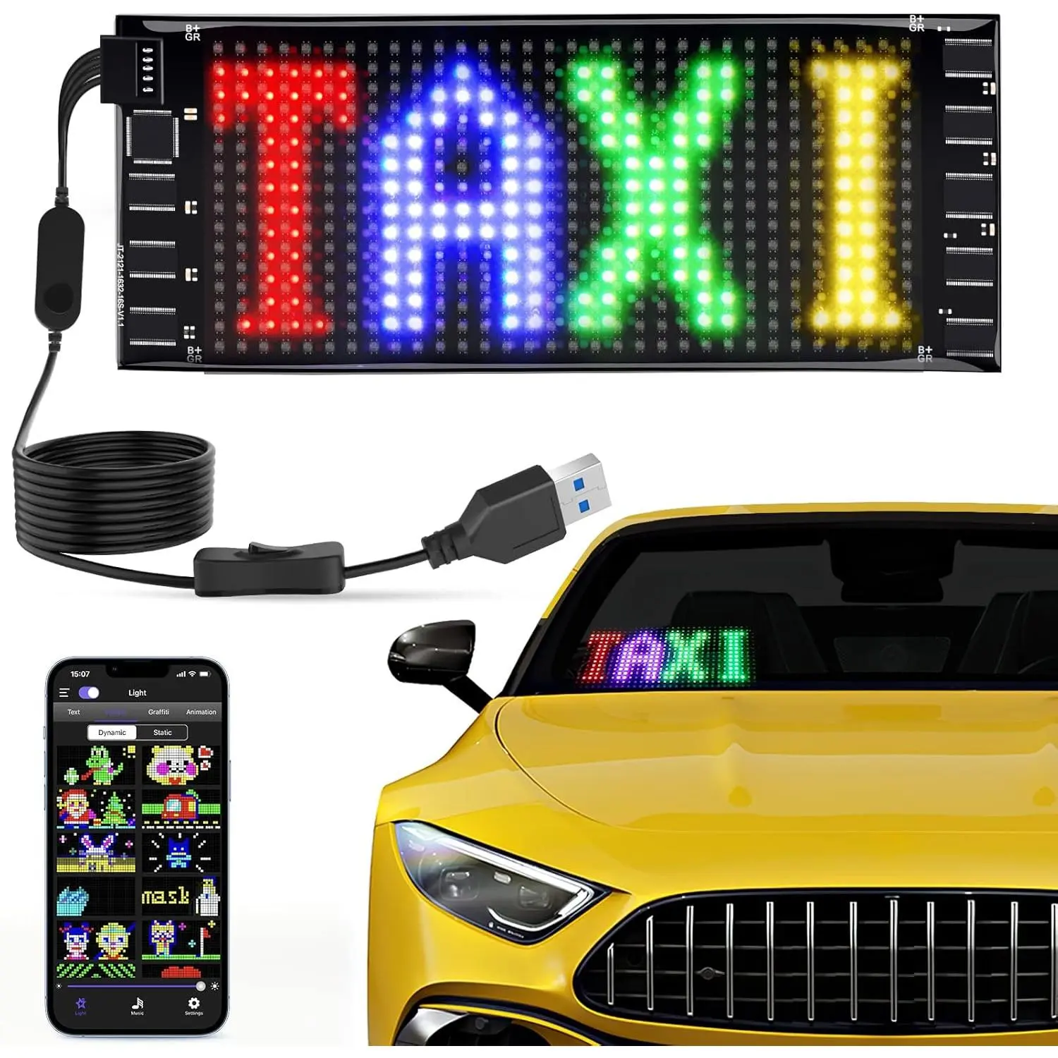 Mini LED  Signs, 6.7''x2.76'' Flexible USB 5V LED Digital Sign  Application Control DIY Programmable Scrolling led Sign for  Party Wedding Festival