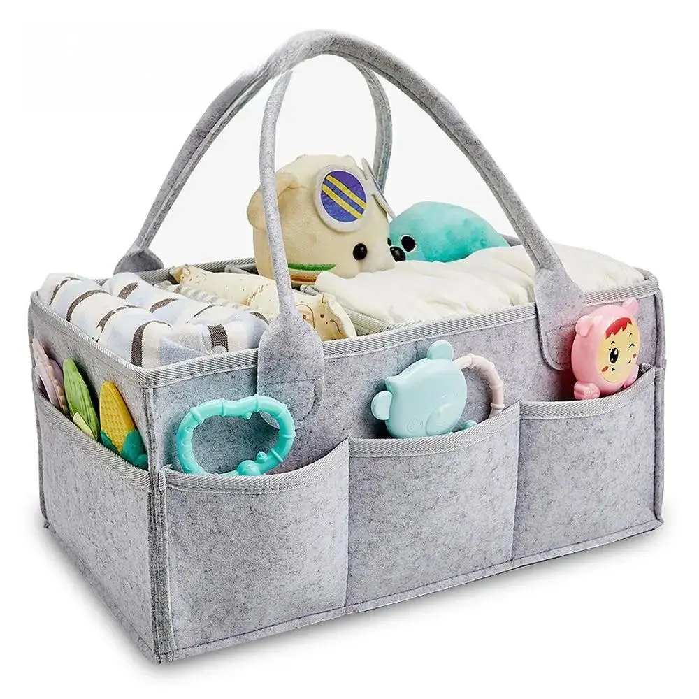 Cute Felt Storage Basket, Multi-Purpose Diaper Caddy, Portable Nursery Storage Basket, Simple Durable Storage Basket for Home & Outdoor Use, Travel Diaper Tote #     GLOBAL PICKS