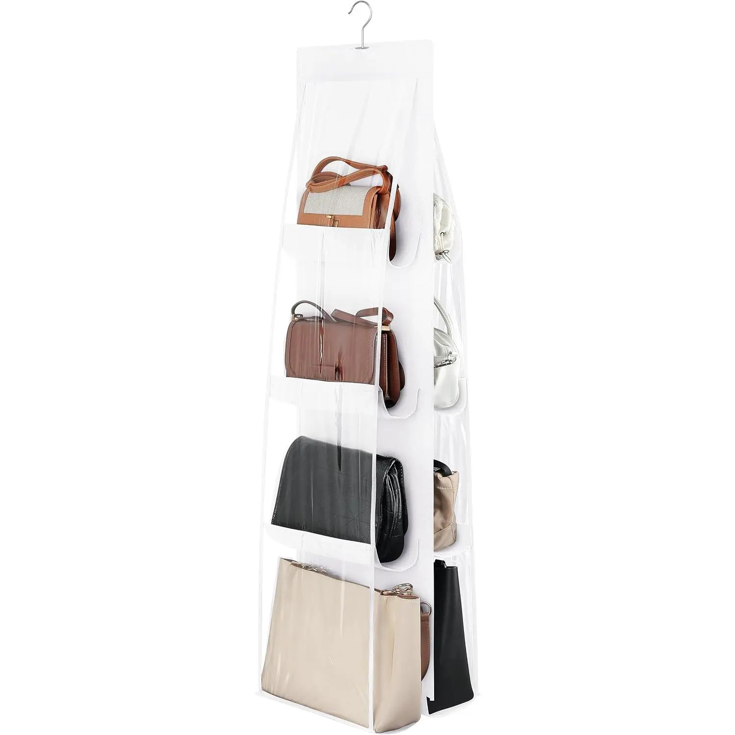 8-Pocket  Handbag Purse Organizer for Closet, White | Closet  Handbags Storage Organizer, Clear Wardrobe Closet Space Saving Purse Holder with Metal Hooks