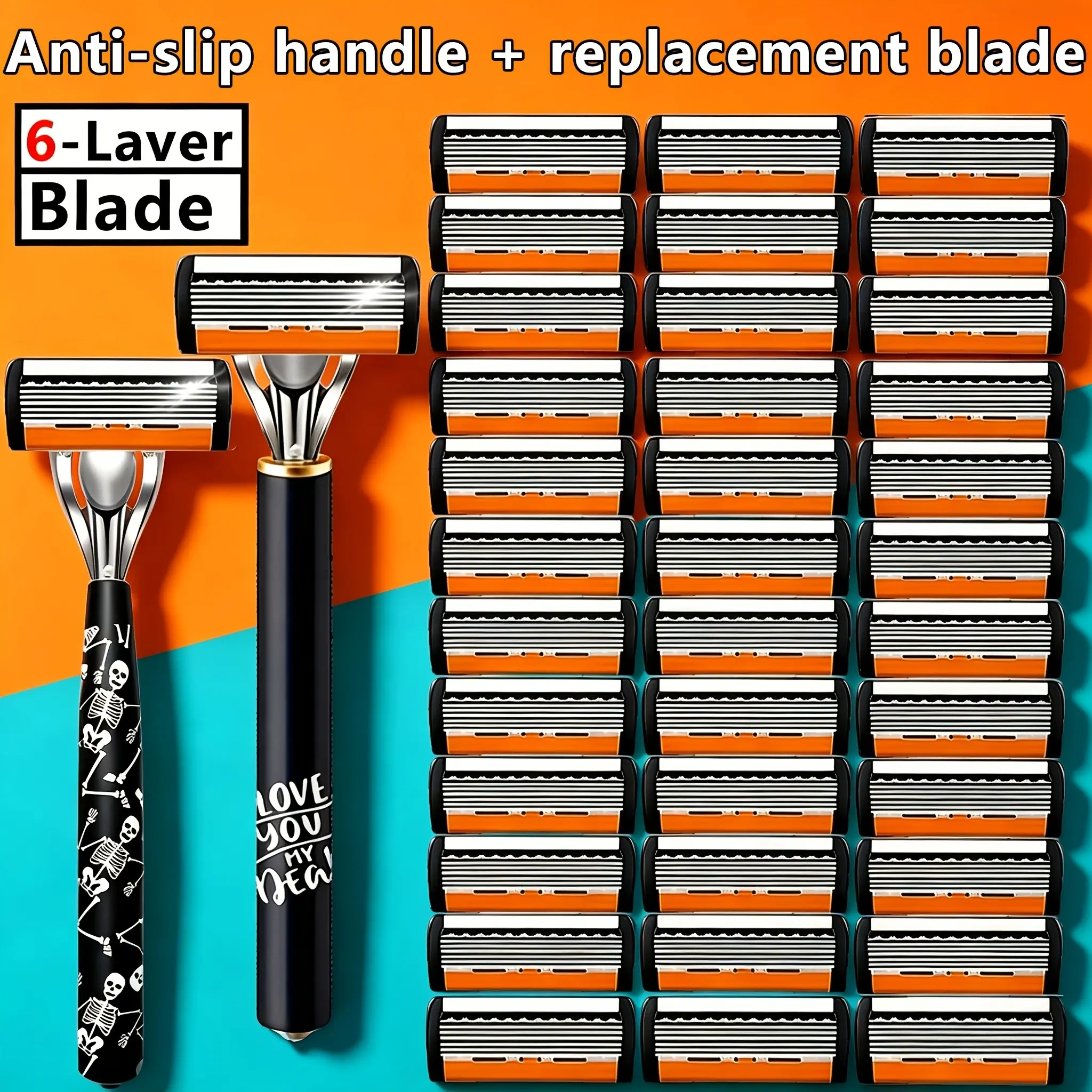 High-Quality Designer 6-Layer Men's Razor, Anti-Slip Metal Handle, Durable Stainless Steel Shaver, Multi-Blade Replacement, Must-Have Beard Trimmer, Replaceable Blades, Daily Shaving Tool, Beard Grooming Tools, Hair Shaving Tool, Smooth