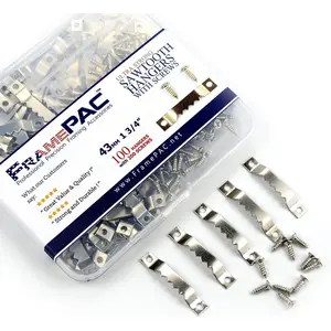 100 Pack Small Sawtooth Picture Hangers Frame    Hooks with Screws & Storage Box  Hardware for Paintings Pictures Canvas Photo Frames & Artwork (1 5/8")