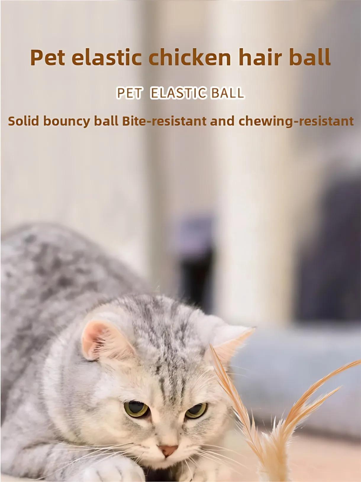 New Rubber Elastic Ball with Feathers Interactive Cat Toy for Chasing Biting Play Fun as Soccer Football Basketball Baseball Ball Pet Supplies