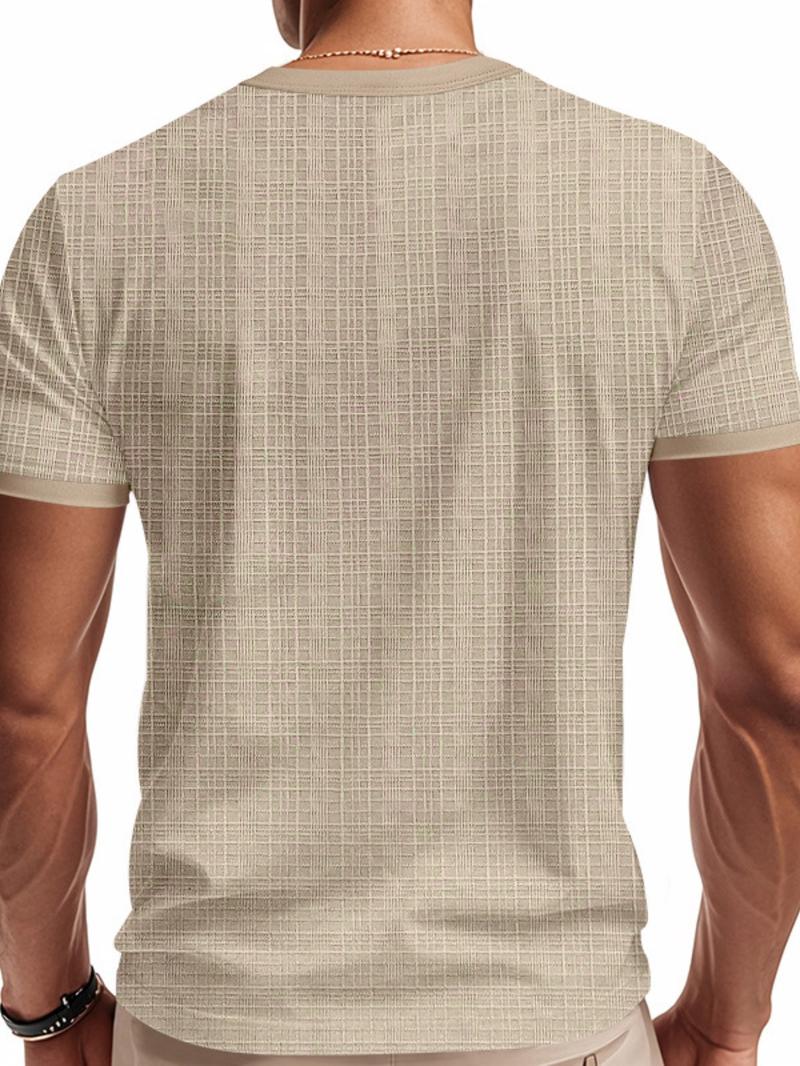 Men's Regular Fit Solid V Neck Short Sleeve Tee, Casual Comfy Breathable T-shirt for Summer, Men's Top for Daily Wear, Tropical