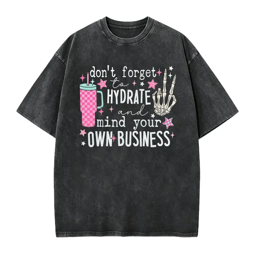 Unisex Retro Skeleton Print Short-Sleeve Sports T-Shirt - Vintage Acid Wash, Heavyweight Pure Cotton, Soft Breathable Round Neck, Streetwear Drape, Cute Slogan, Loose Oversized Top, Multi-Size Ideal Gift