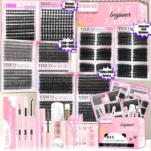 YIDUO Eyelash Cluster Kit, Volume Lash Kit (1894/2152 Pcs) 30D-100D &Cat Eye &Spikes D-Curvature Cluster Eyelash Extension Kit with Adhesive and Eye Makeup Tools, Mixed-Style False Eyelash Kit, for Easy DIY at Home, Cluster Eyelash Set