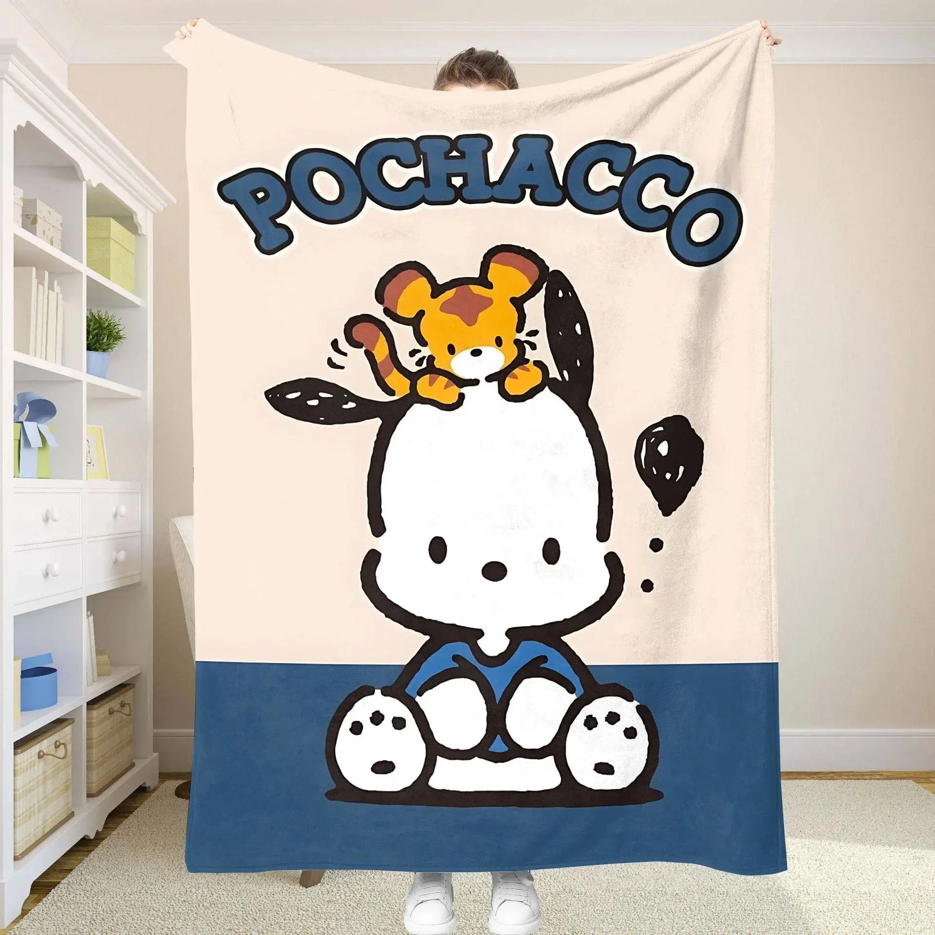 Pochacco Picnic Flannel Throw Blanket, Cute Cartoon Puppy Character Print Soft Fluffy Blanket for Sofa Bed, Summer Comforter Bedspread and Anime Fan Gift