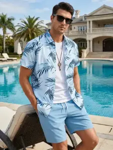 Men's Summer Hawaiian Shirt Set, Vacation Shirt and Shorts, Beach Resort, Fashionable Men's Shirt and Short Set