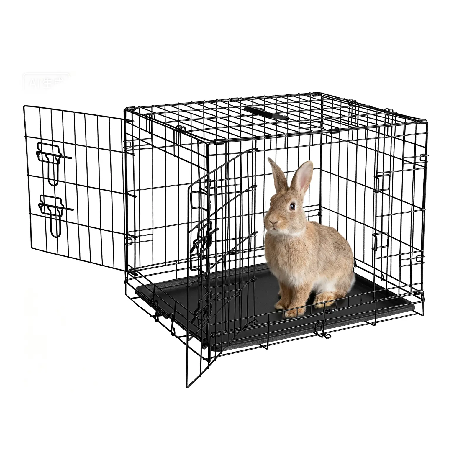 Foldable Pet Cage with Double Door & Slide-Out Tray – Multi-Size Portable Carrier for Puppies, Rabbits, Ferrets & Guinea Pigs – Indoor/Outdoor Metal Habitat