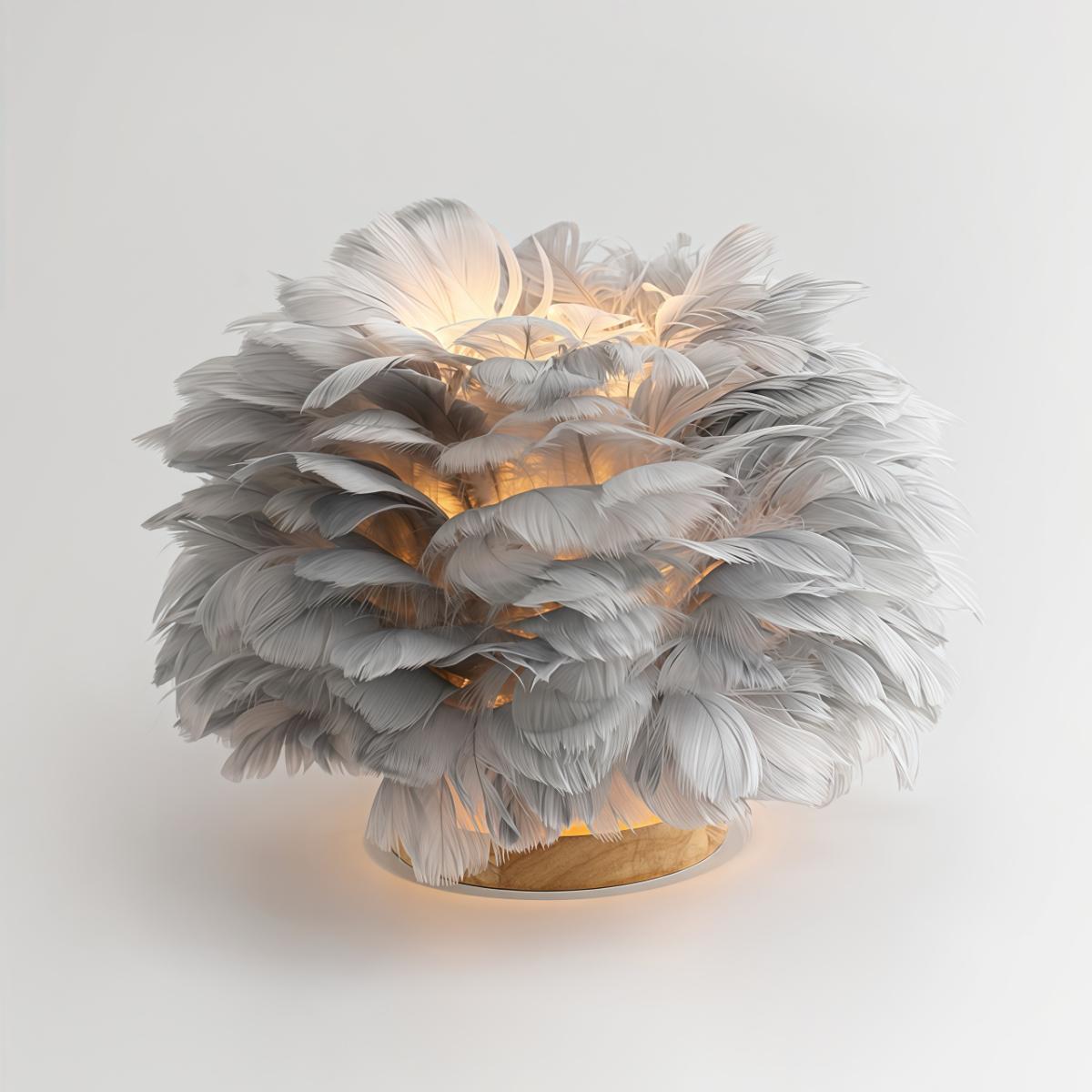 Dimmable Feather Table Lamp, Touch Control + Remote, USB Powered LED Night Light, Elegant Desk Decor for Bedroom/Living Room