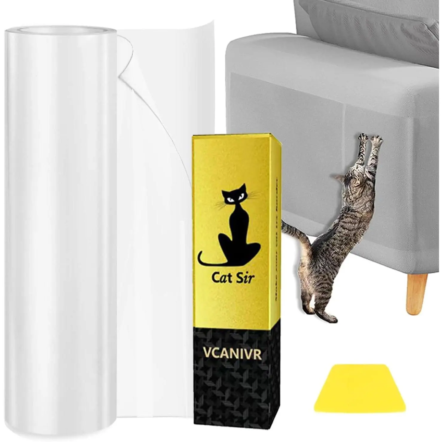 15.7"x118" Thick 100% Transparent Protective Free-Cutting Anti-Cat Scratch Furniture Protector for Couches, Doors, Walls